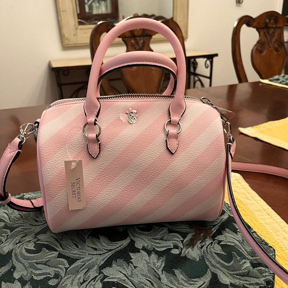 NWT Victoria Secret Mini Duffle Bag in Heritage Stripe (pink and white).